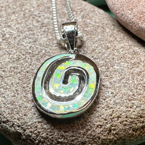 Celtic Spiral Necklace, Irish Jewelry, Opal Pendant, Anniversary Gift, Newgrange Jewelry, White Fire Opal, Mom Gift, Sister Gift, Wife Gift