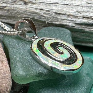 Celtic Spiral Necklace, Irish Jewelry, Opal Pendant, Anniversary Gift, Newgrange Jewelry, White Fire Opal, Mom Gift, Sister Gift, Wife Gift