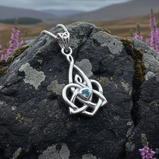 Mother's Knot Necklace, Celtic Knot Pendant, Irish Jewelry, Mom Gift, Celtic Heart Pendant, Ireland Gift, Mother & Child Jewelry, White Opal
