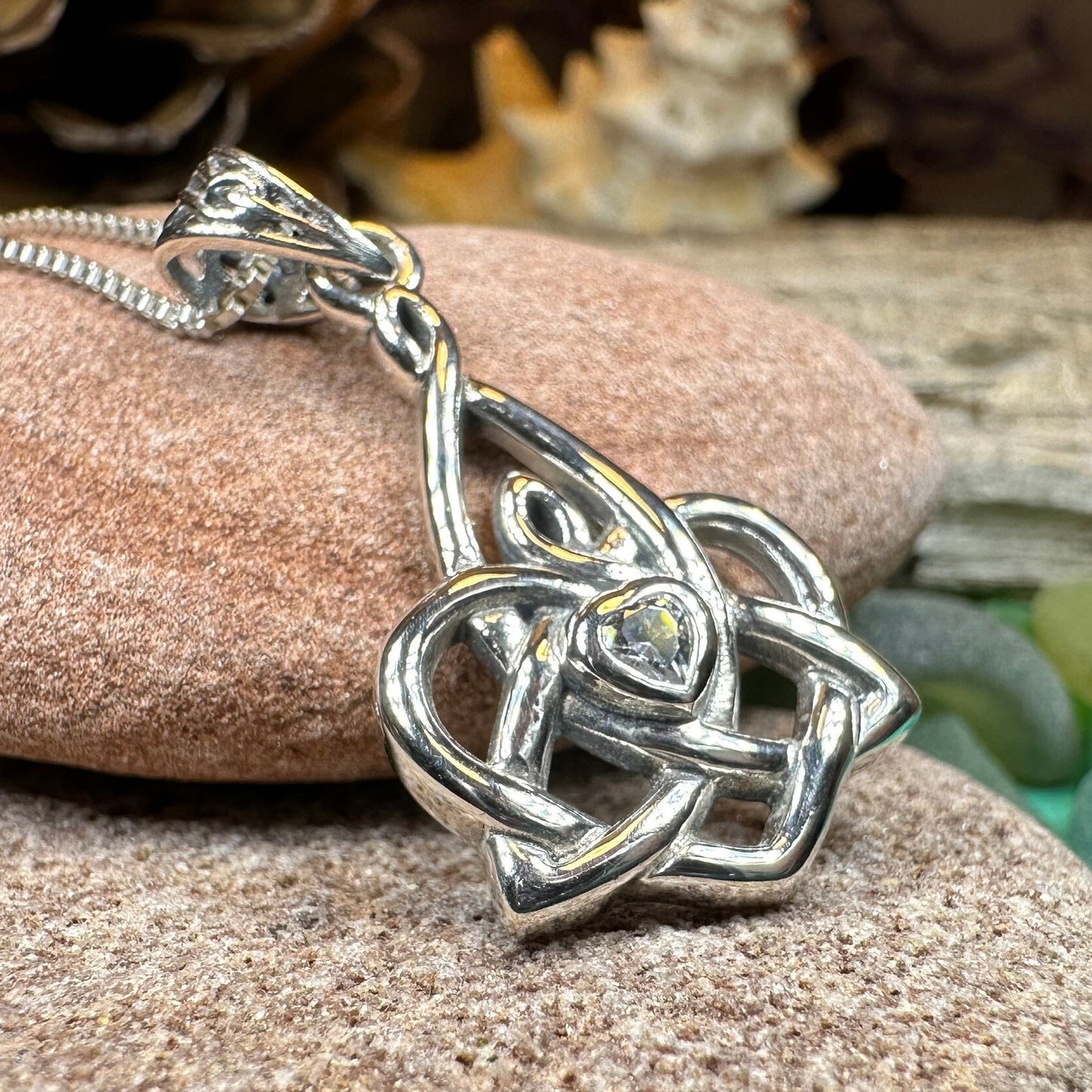 Mother's Knot Necklace, Celtic Knot Pendant, Irish Jewelry, Mom Gift, Celtic Heart Pendant, Ireland Gift, Mother & Child Jewelry, White Opal