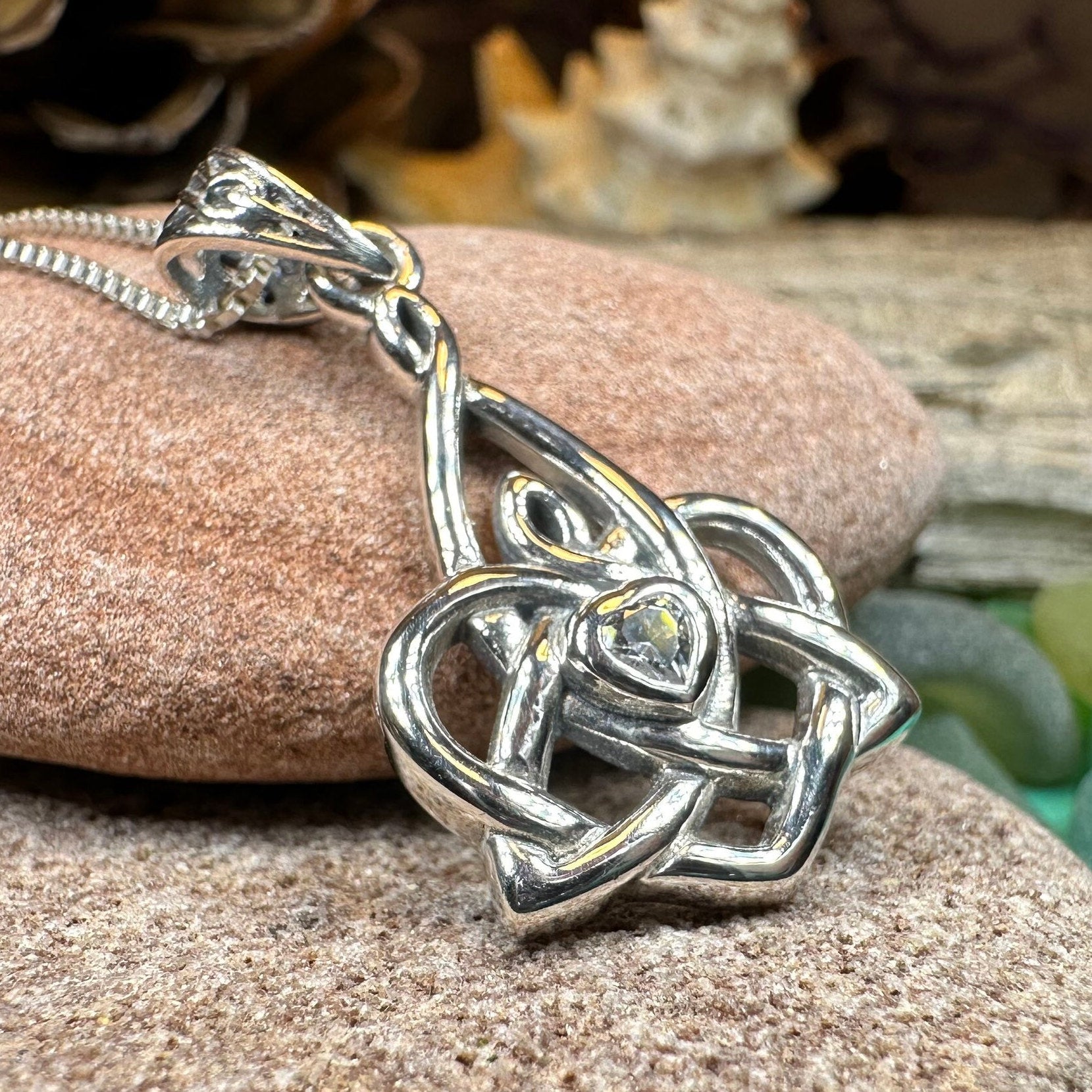 Mother's Knot Necklace, Celtic Knot Pendant, Irish Jewelry, Mom Gift, Celtic Heart Pendant, Ireland Gift, Mother & Child Jewelry, White Opal