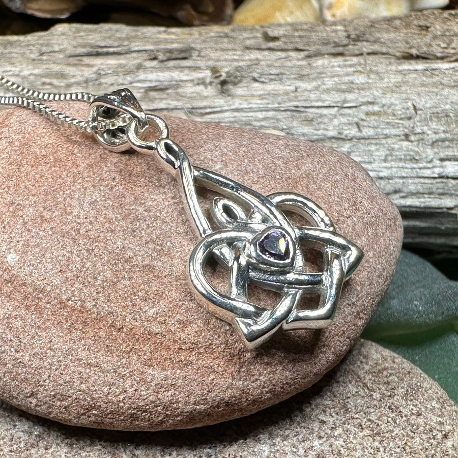 Mother's Knot Necklace, Celtic Knot Pendant, Irish Jewelry, Mom Gift, Celtic Heart Pendant, Ireland Gift, Mother & Child Jewelry, White Opal