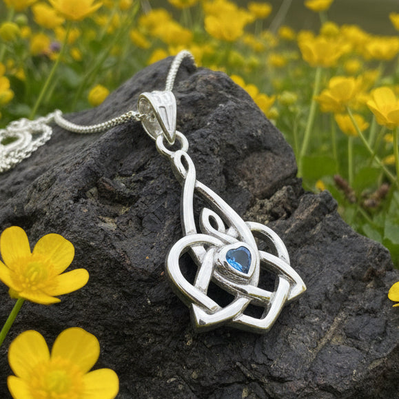 Mother's Knot Necklace, Celtic Knot Pendant, Irish Jewelry, Mom Gift, Celtic Heart Pendant, Ireland Gift, Mother & Child Jewelry, White Opal