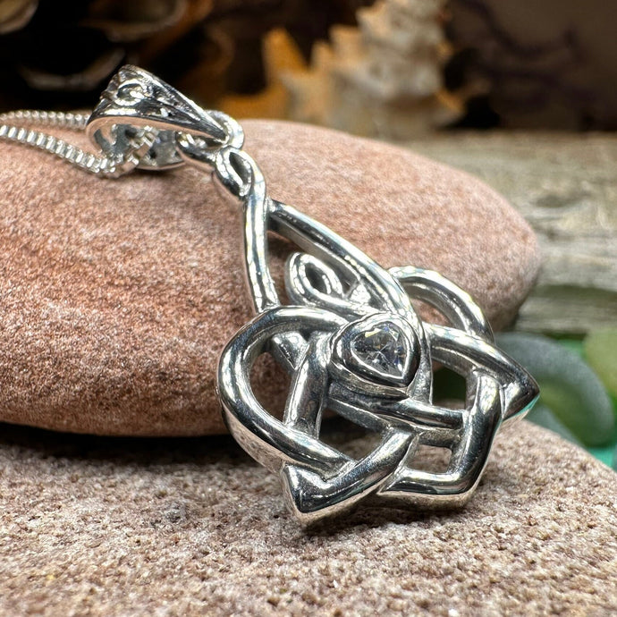 Mother's Knot Necklace, Celtic Knot Pendant, Irish Jewelry, Mom Gift, Celtic Heart Pendant, Ireland Gift, Mother & Child Jewelry, White Opal