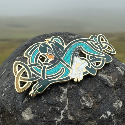 Load image into Gallery viewer, Celtic Dog Brooch, Dog Jewelry, Celtic Pin, Enamel Pin, Ireland Gift, Celtic Brooch, Norse Jewelry Gift, Pagan Brooch, LARP Jewelry
