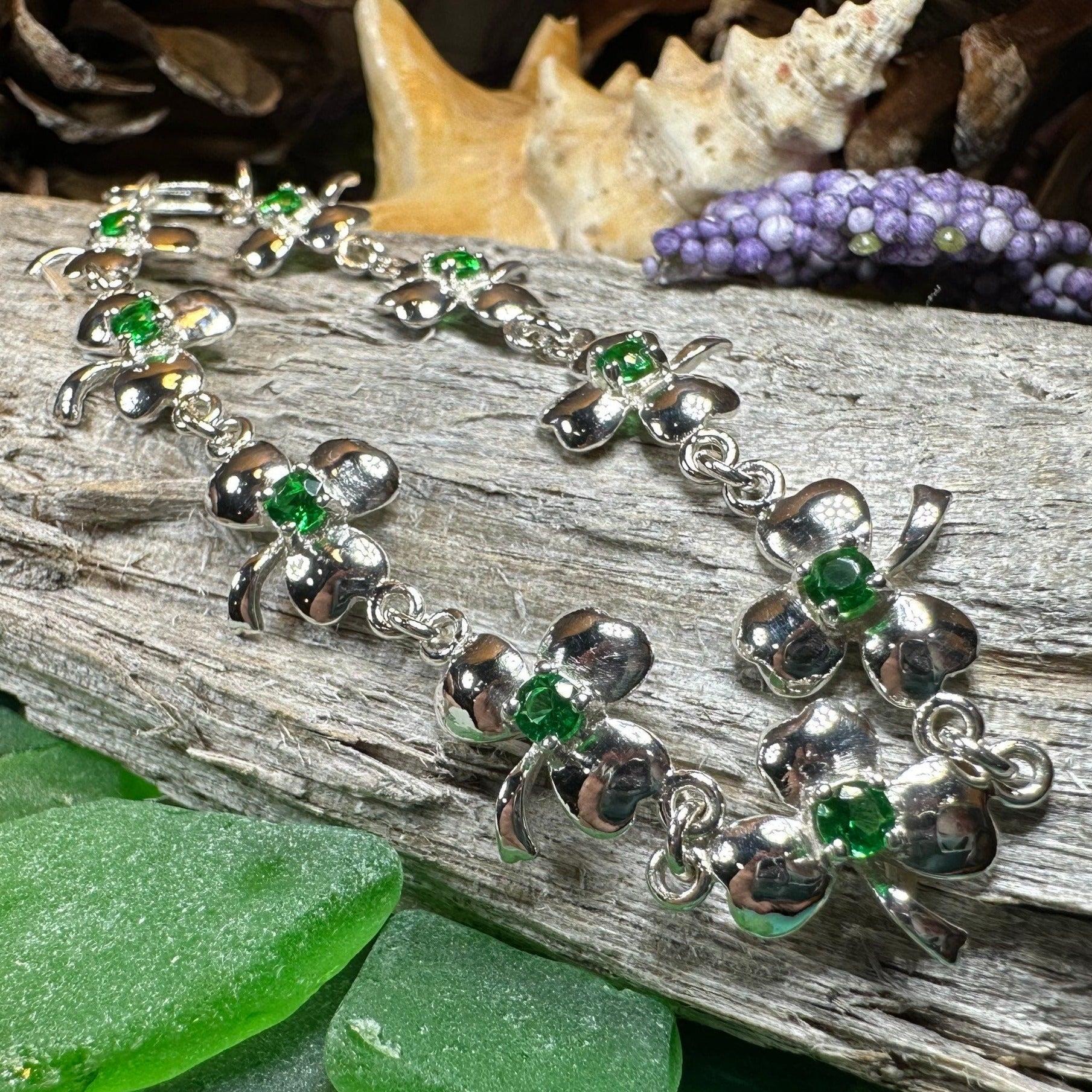 Shamrock Irish Bracelet, Clover Bracelet, Irish Jewelry, Silver Celtic Jewelry, Anniversary, Ireland Gift, Nature Jewelry, Clover Bracelet