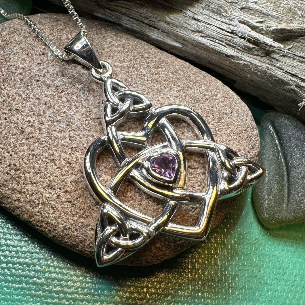 Mother's Knot Necklace, Celtic Knot Pendant, Irish Jewelry, Mom Gift, Celtic Heart Pendant, Ireland Gift, Mother & Child Jewelry, White Opal