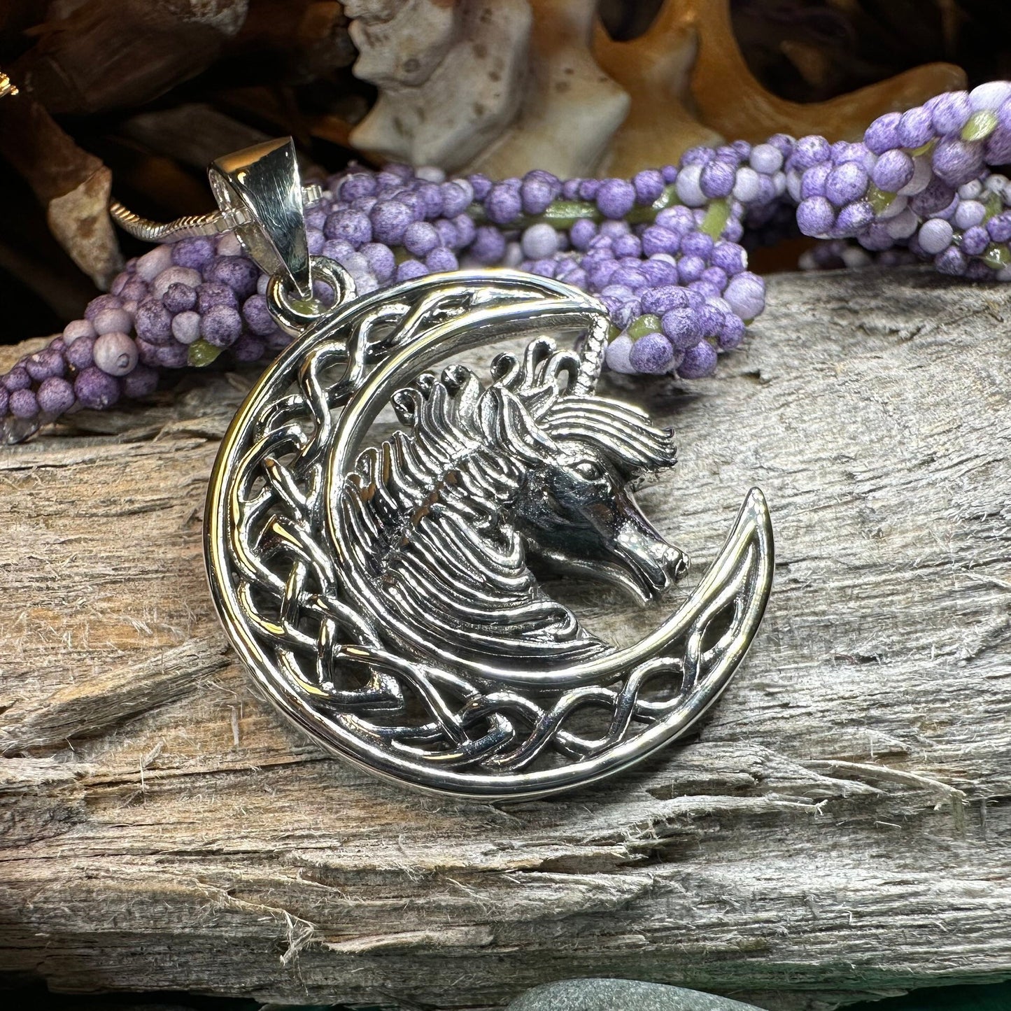 Unicorn Necklace, Scotland Jewelry, Crescent Moon Pendant, Mythical Creature, Graduation Gift, Anniversary Gift, Scottish Gift, Moon Jewelry