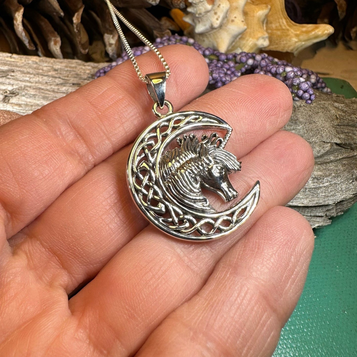 Unicorn Necklace, Scotland Jewelry, Crescent Moon Pendant, Mythical Creature, Graduation Gift, Anniversary Gift, Scottish Gift, Moon Jewelry