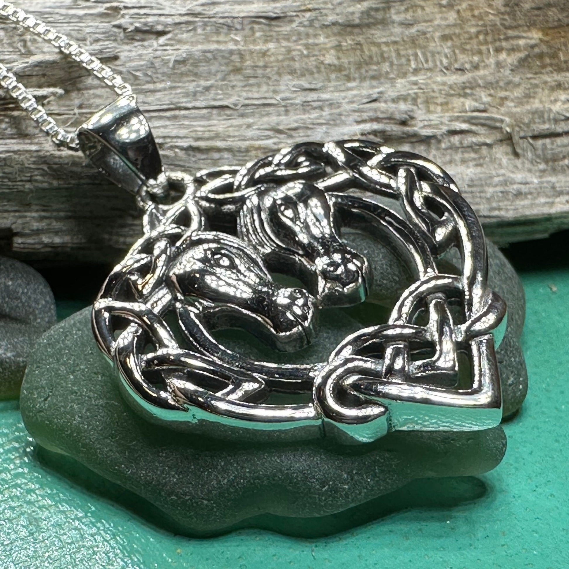 Ryna Celtic Horse Lover Necklace in Sterling Silver — view 3