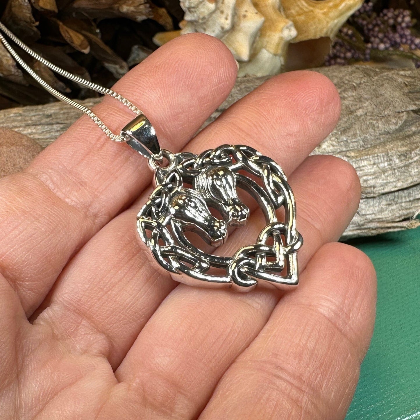 Ryna Celtic Horse Lover Necklace in Sterling Silver — view 4