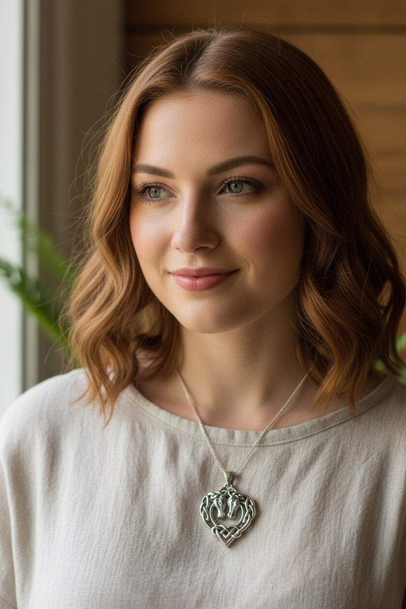 Ryna Celtic Horse Lover Necklace in Sterling Silver — view 2