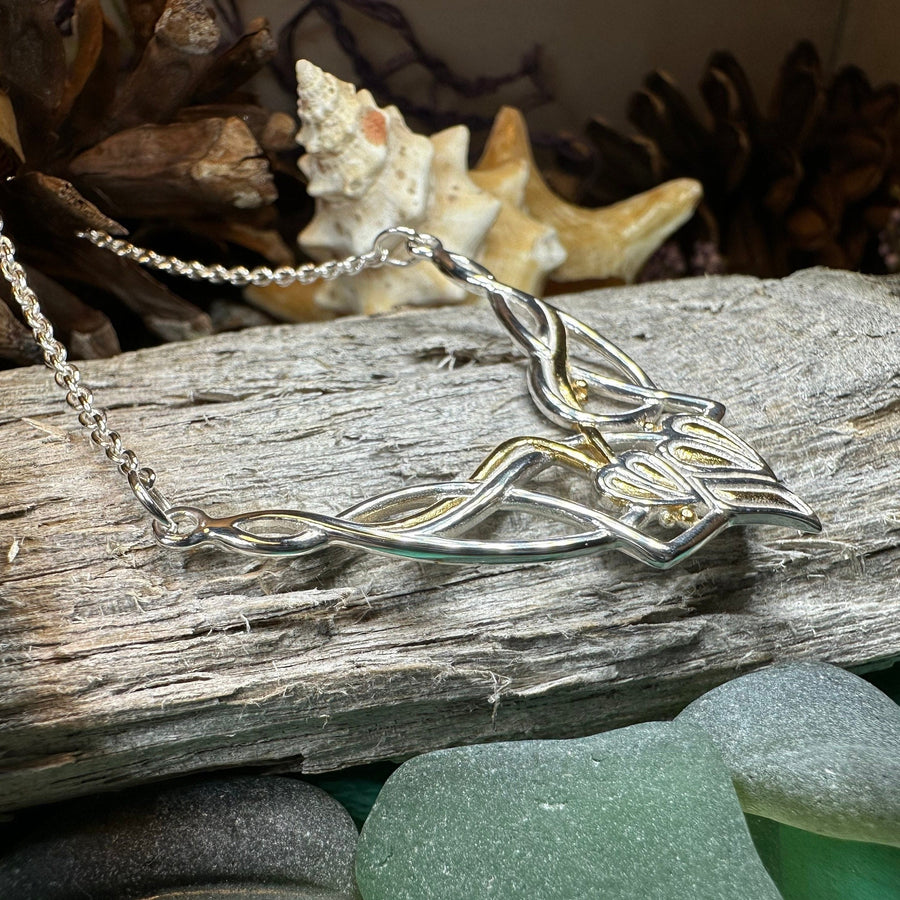 Celtic Necklace, Nature Necklace, Art Deco Leaves, Leaf Necklace, Summer Jewelry, Boho Necklace, Celtic Knot Necklace, Wiccan Jewelry