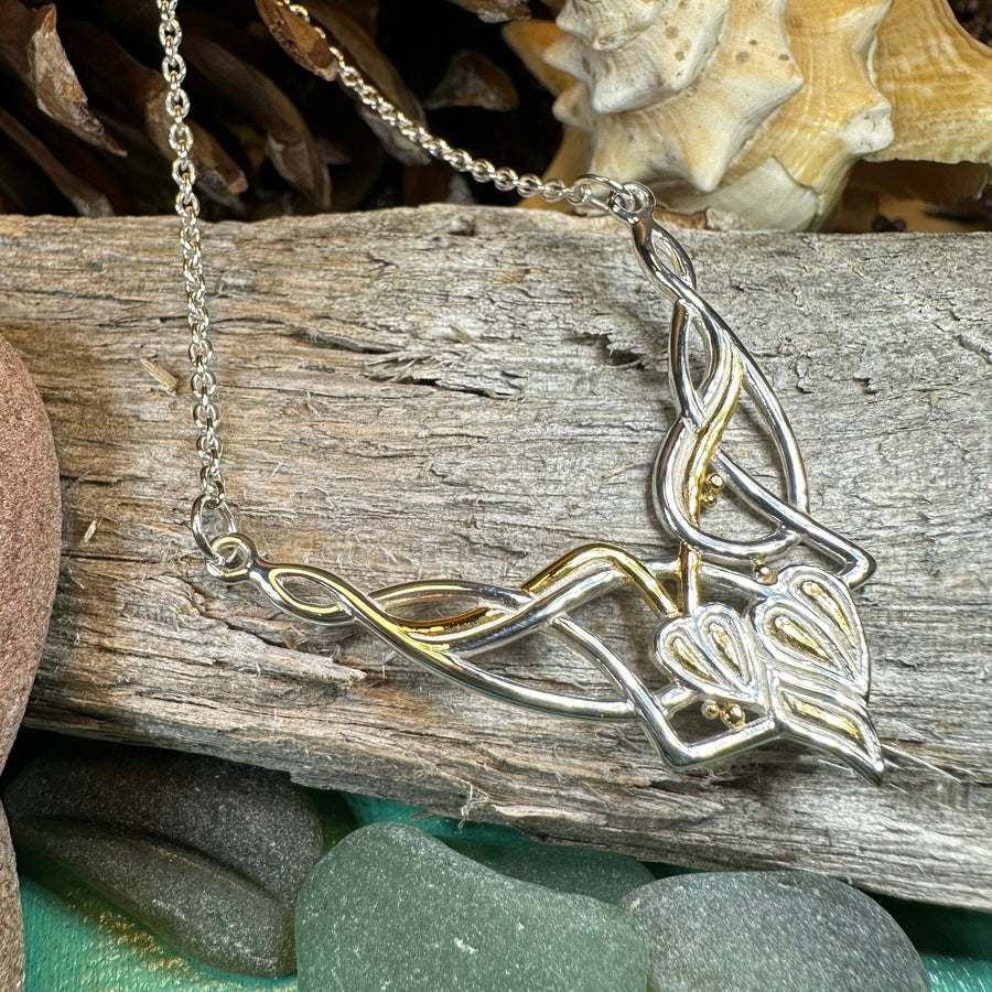 Celtic Necklace, Nature Necklace, Art Deco Leaves, Leaf Necklace, Summer Jewelry, Boho Necklace, Celtic Knot Necklace, Wiccan Jewelry