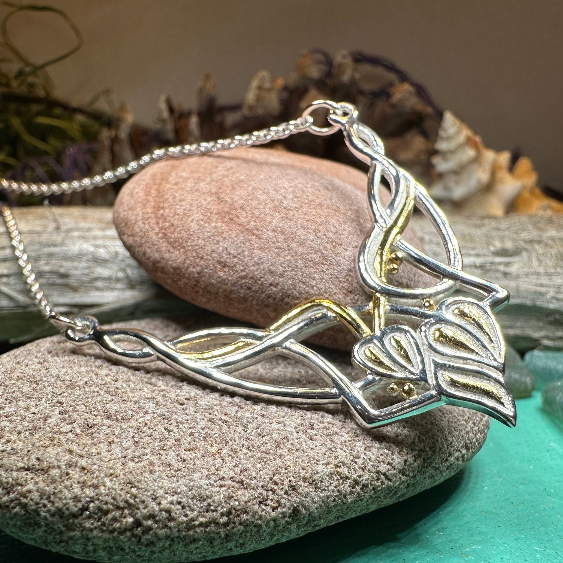 Celtic Necklace, Nature Necklace, Art Deco Leaves, Leaf Necklace, Summer Jewelry, Boho Necklace, Celtic Knot Necklace, Wiccan Jewelry