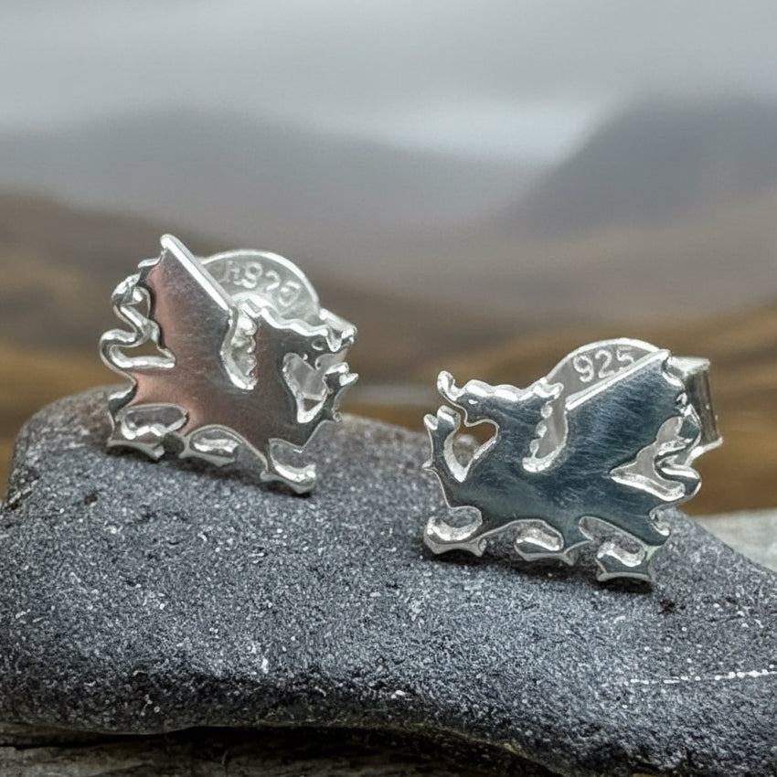 Eilonwy Welsh Dragon Stud Earrings in silver