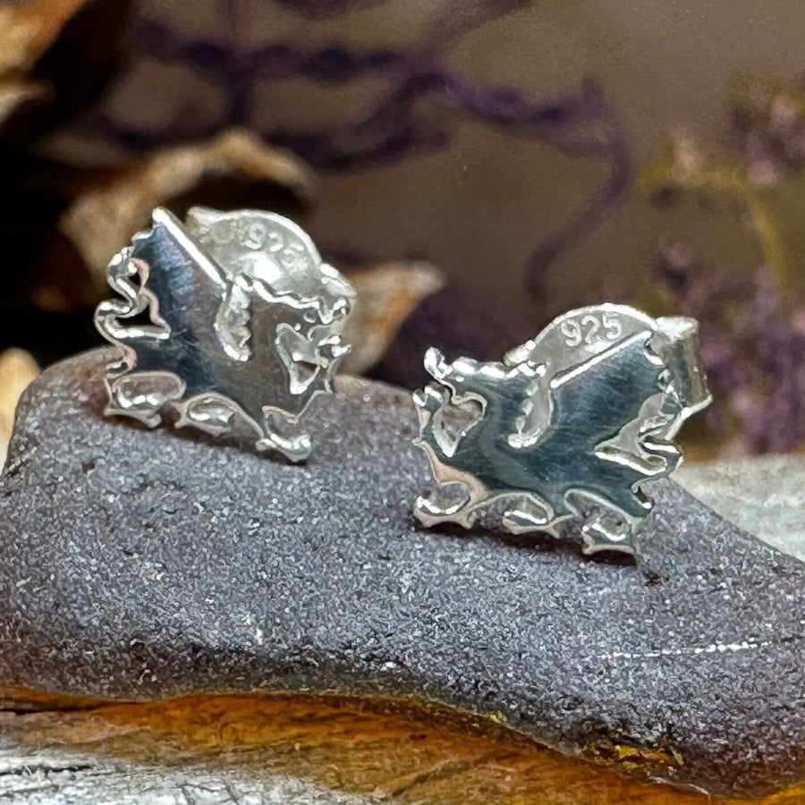 Welsh Dragon Stud Earrings, Dragon Earrings, Wales Gift, Gift for Her, Celtic Dragon, Silver Studs, Sister Gift, Fantasy Earrings, Wife Gift