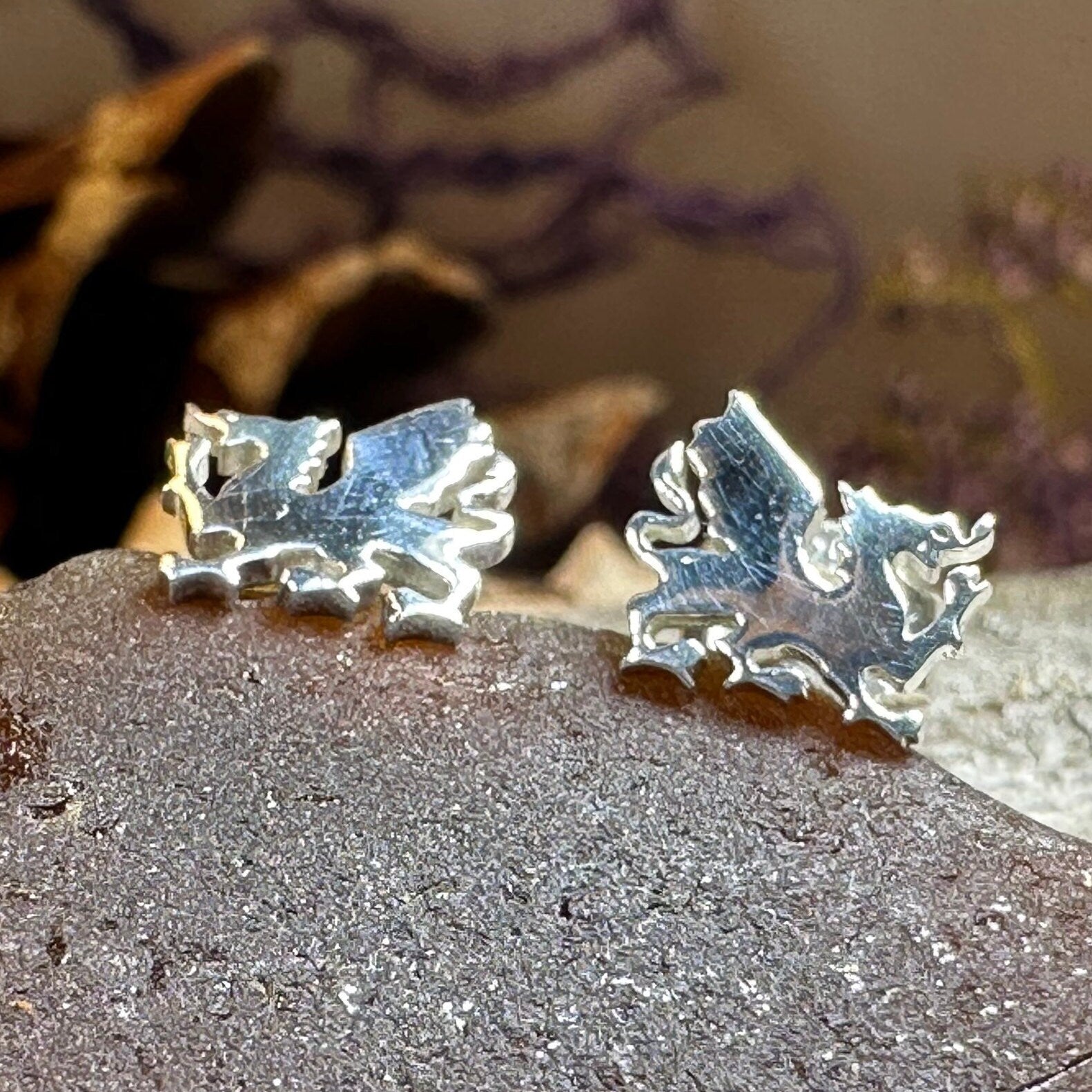 Eilonwy Welsh Dragon Stud Earrings — view 6