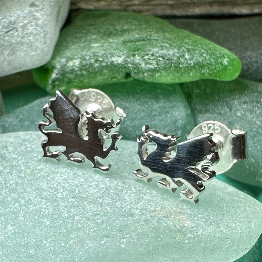 Welsh Dragon Stud Earrings, Dragon Earrings, Wales Gift, Gift for Her, Celtic Dragon, Silver Studs, Sister Gift, Fantasy Earrings, Wife Gift