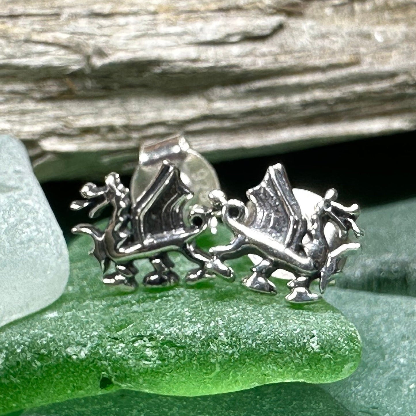 Welsh Dragon Stud Earrings, Dragon Earrings, Wales Gift, Gift for Her, Celtic Dragon, Silver Studs, Sister Gift, Fantasy Earrings, Wife Gift