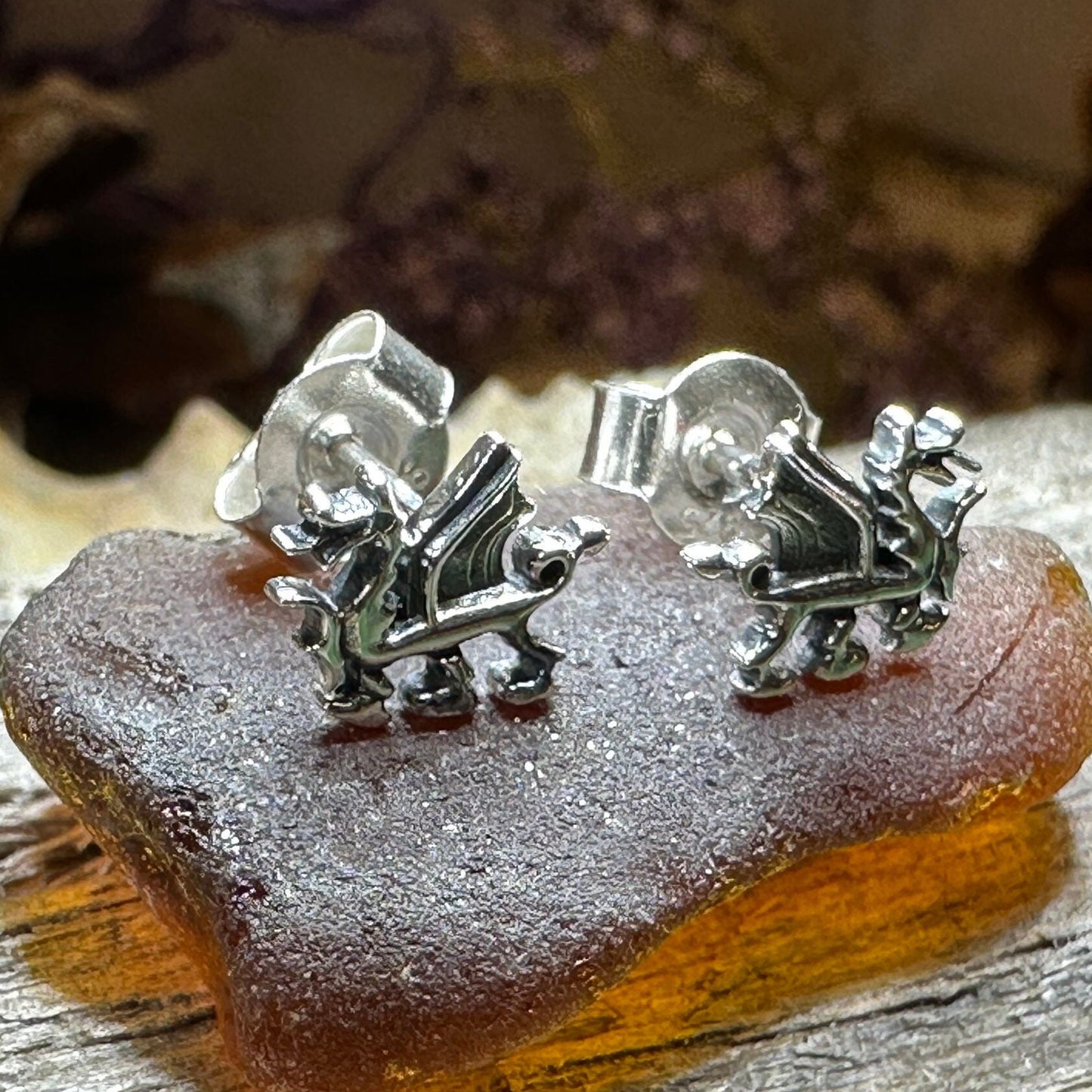 Welsh Dragon Stud Earrings, Dragon Earrings, Wales Gift, Gift for Her, Celtic Dragon, Silver Studs, Sister Gift, Fantasy Earrings, Wife Gift