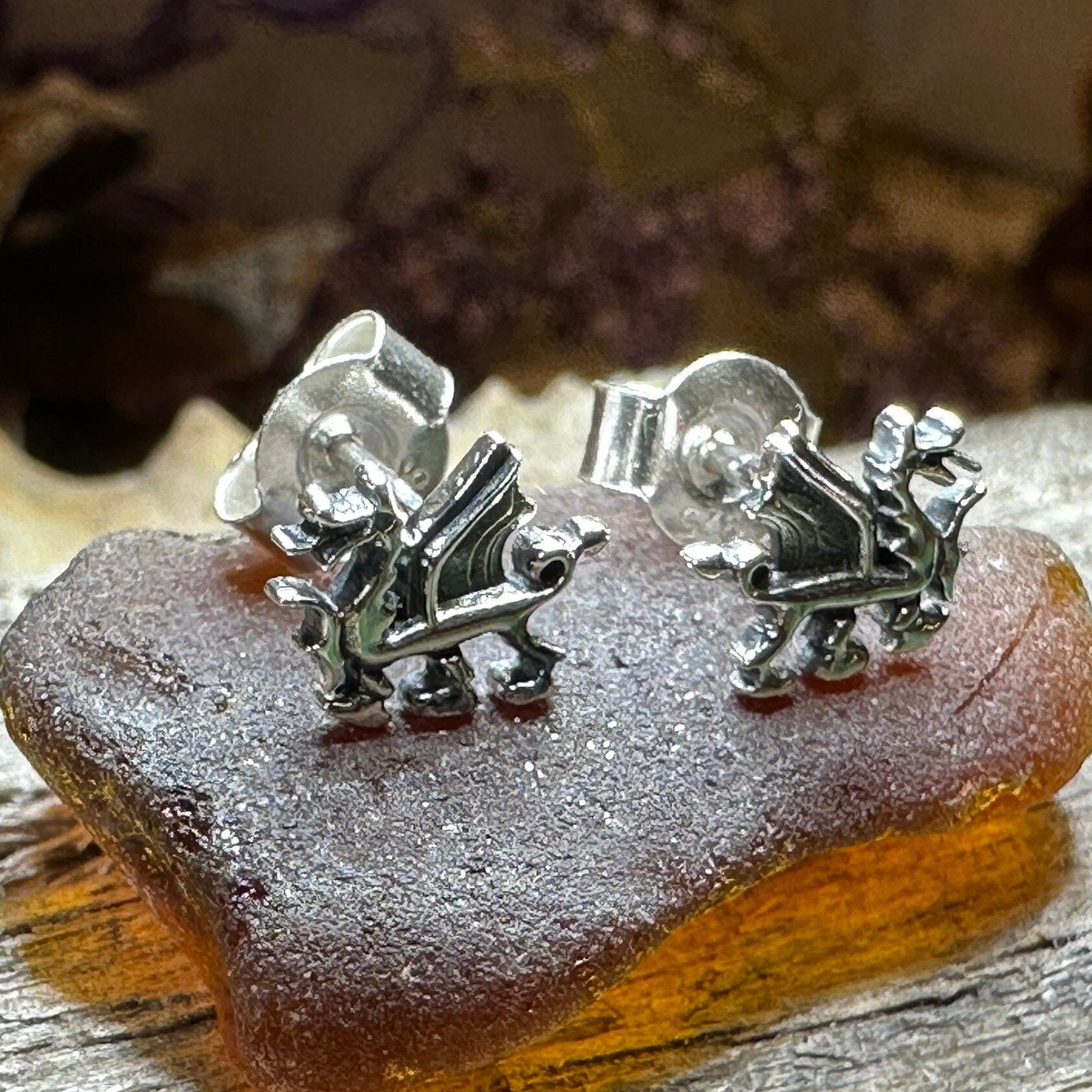Welsh Dragon Stud Earrings, Dragon Earrings, Wales Gift, Gift for Her, Celtic Dragon, Silver Studs, Sister Gift, Fantasy Earrings, Wife Gift