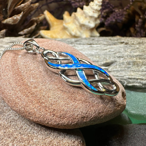 Load image into Gallery viewer, Celtic Knot Necklace, Infinity Pendant, Fire Opal Jewelry, Irish Necklace, Scottish Jewelry, October Birthstone, Ireland Gift, Wife Gift
