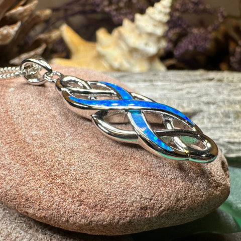 Load image into Gallery viewer, Celtic Knot Necklace, Infinity Pendant, Fire Opal Jewelry, Irish Necklace, Scottish Jewelry, October Birthstone, Ireland Gift, Wife Gift
