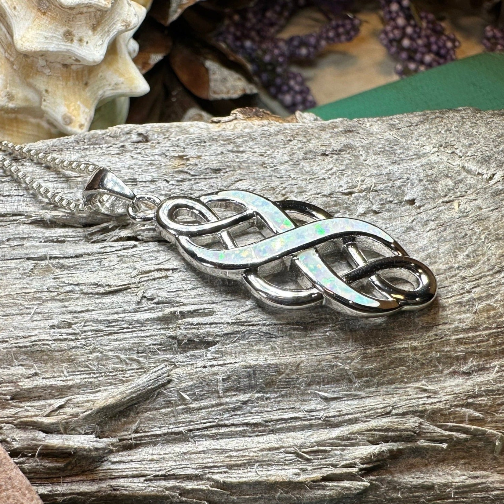 Celtic Knot Necklace, Infinity Pendant, Fire Opal Jewelry, Irish Necklace, Scottish Jewelry, October Birthstone, Ireland Gift, Wife Gift