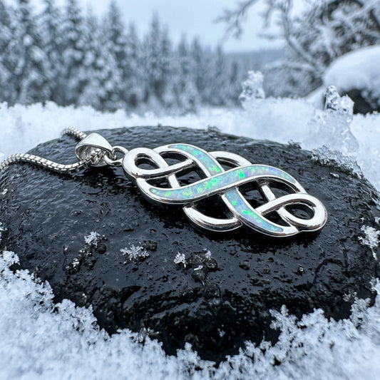 Fire Opal Celtic Infinity Necklace in Sterling Silver — view 8