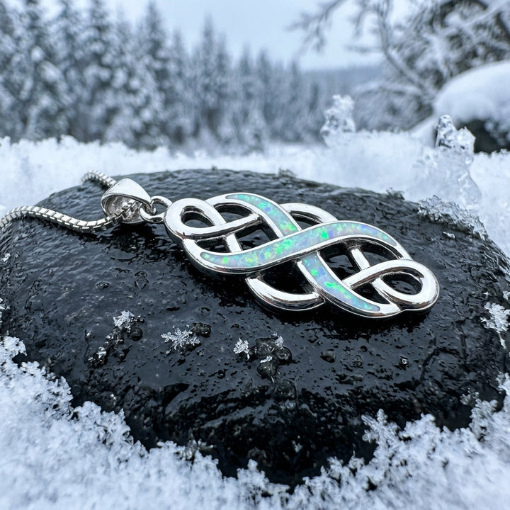 Fire Opal Celtic Infinity Necklace in Sterling Silver — view 8
