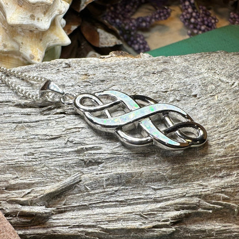Load image into Gallery viewer, Celtic Knot Necklace, Infinity Pendant, Fire Opal Jewelry, Irish Necklace, Scottish Jewelry, October Birthstone, Ireland Gift, Wife Gift
