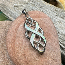 Load image into Gallery viewer, Celtic Knot Necklace, Infinity Pendant, Fire Opal Jewelry, Irish Necklace, Scottish Jewelry, October Birthstone, Ireland Gift, Wife Gift
