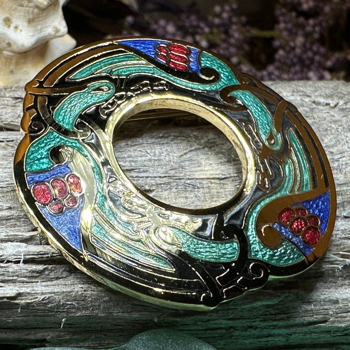 Celtic Birds Brooch, Bird Jewelry, Celtic Pin, Lapel Pin, Enamel Jewelry Gift, Celtic Brooch, Ireland Gift, Irish Pin, Pagan Brooch