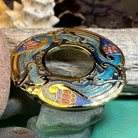 Load image into Gallery viewer, Celtic Birds Brooch, Bird Jewelry, Celtic Pin, Lapel Pin, Enamel Jewelry Gift, Celtic Brooch, Ireland Gift, Irish Pin, Pagan Brooch
