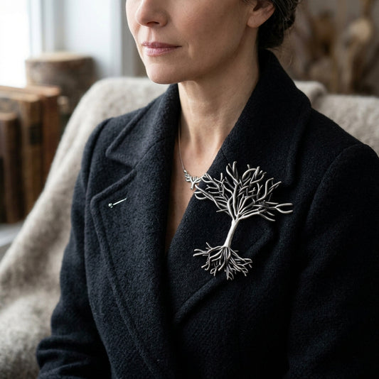Large Woden Tree of Life Brooch — view 7