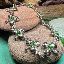 Load image into Gallery viewer, Shamrock Irish Bracelet, Clover Bracelet, Irish Jewelry, Silver Celtic Jewelry, Anniversary, Ireland Gift, Nature Jewelry, Clover Bracelet
