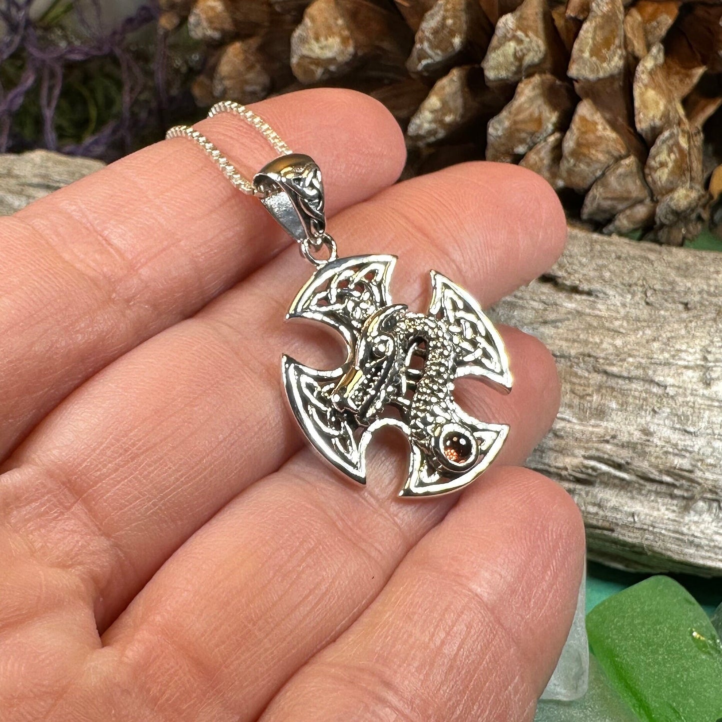 Celtic Cross Necklace, Dragon Pendant, Irish Jewelry, Men's Cross Jewelry, Anniversary Gift, Medieval Cross, Irish Cross, Celtic Jewelry