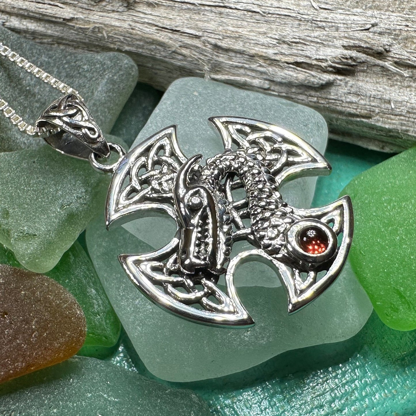 Celtic Cross Necklace, Dragon Pendant, Irish Jewelry, Men's Cross Jewelry, Anniversary Gift, Medieval Cross, Irish Cross, Celtic Jewelry