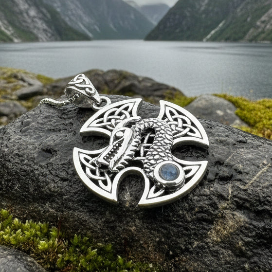 Celtic Cross Necklace, Dragon Pendant, Irish Jewelry, Men's Cross Jewelry, Anniversary Gift, Medieval Cross, Irish Cross, Celtic Jewelry