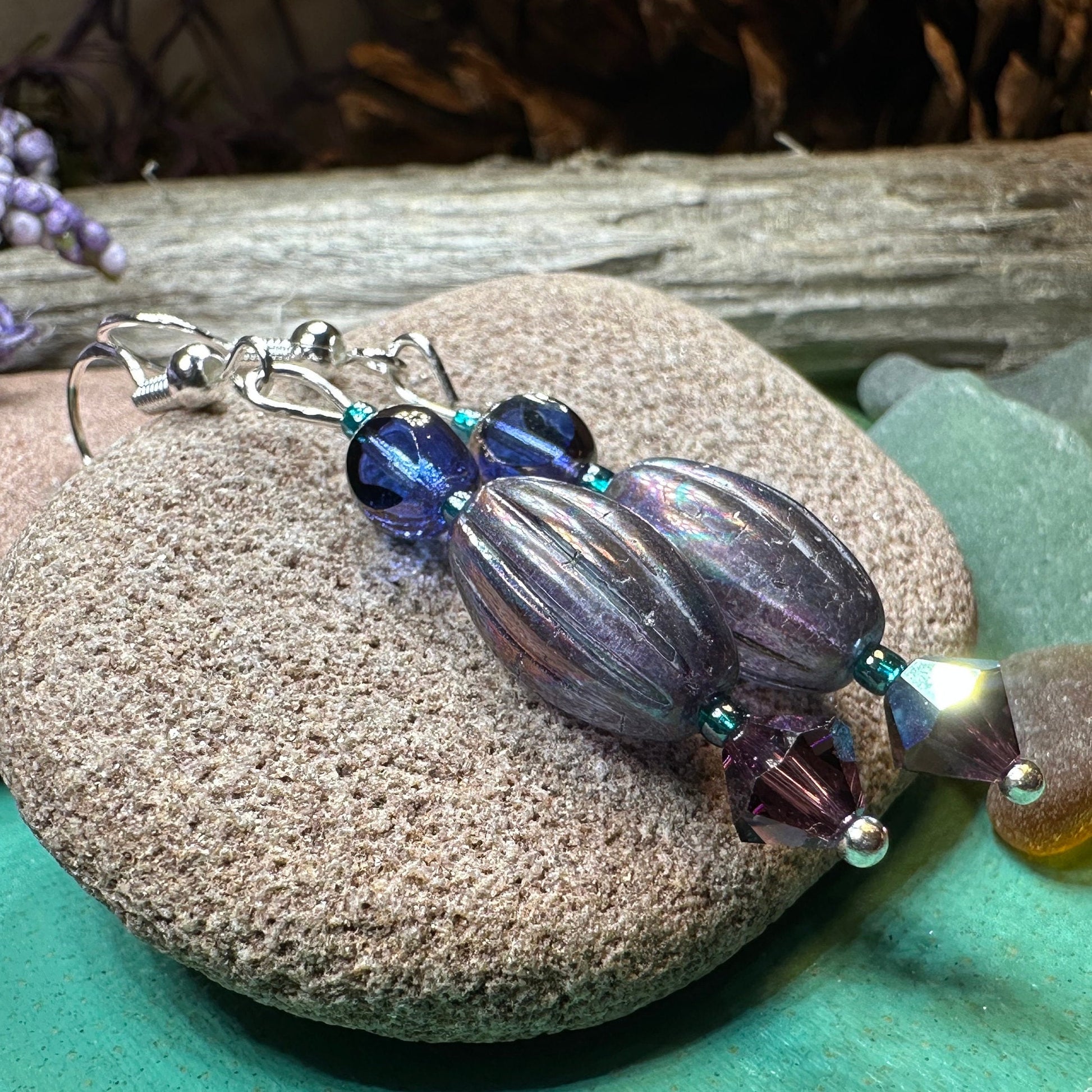 Summer Rain Earrings, Blue Crystal Jewelry, Long Earrings, Beaded Drop Earrings, Mom Gift, Sister Gift, Friendship Gift, Nature Jewelry