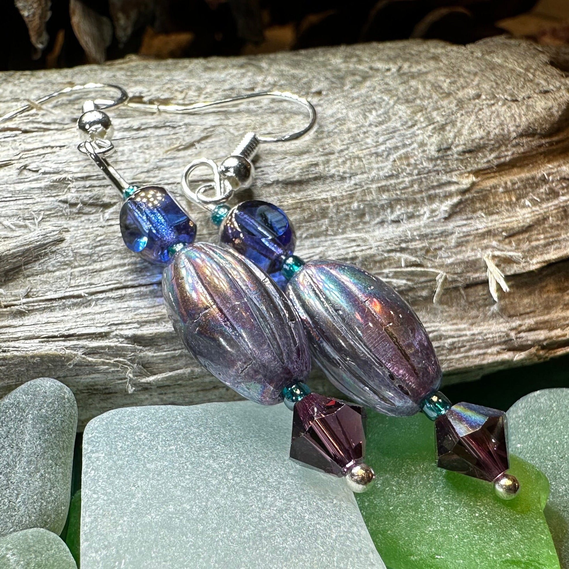 Summer Rain Earrings, Blue Crystal Jewelry, Long Earrings, Beaded Drop Earrings, Mom Gift, Sister Gift, Friendship Gift, Nature Jewelry