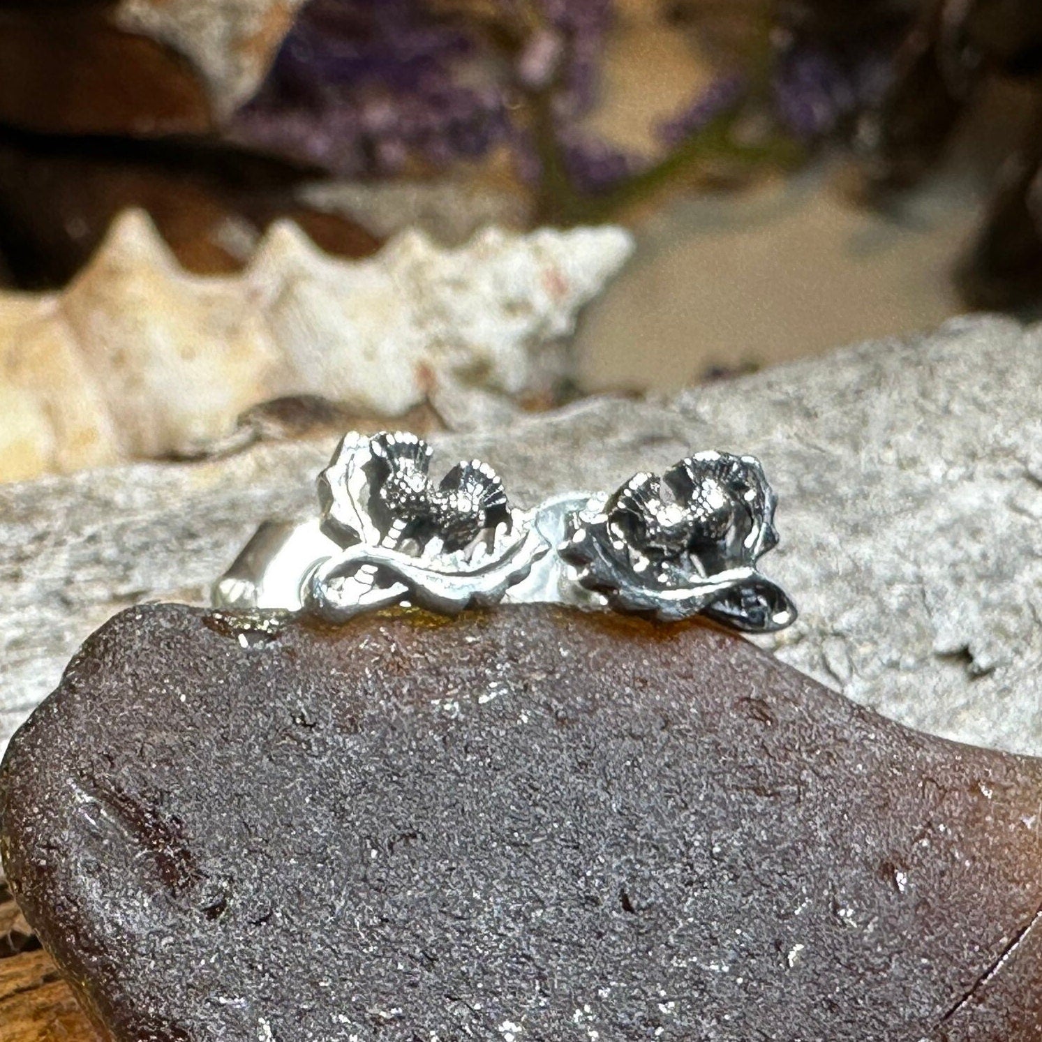 Thistle Earrings, Flower Jewelry, Scotland Jewelry, Celtic Jewelry, Graduation Gift, Anniversary Gift, Stud Earrings, Nature Jewelry