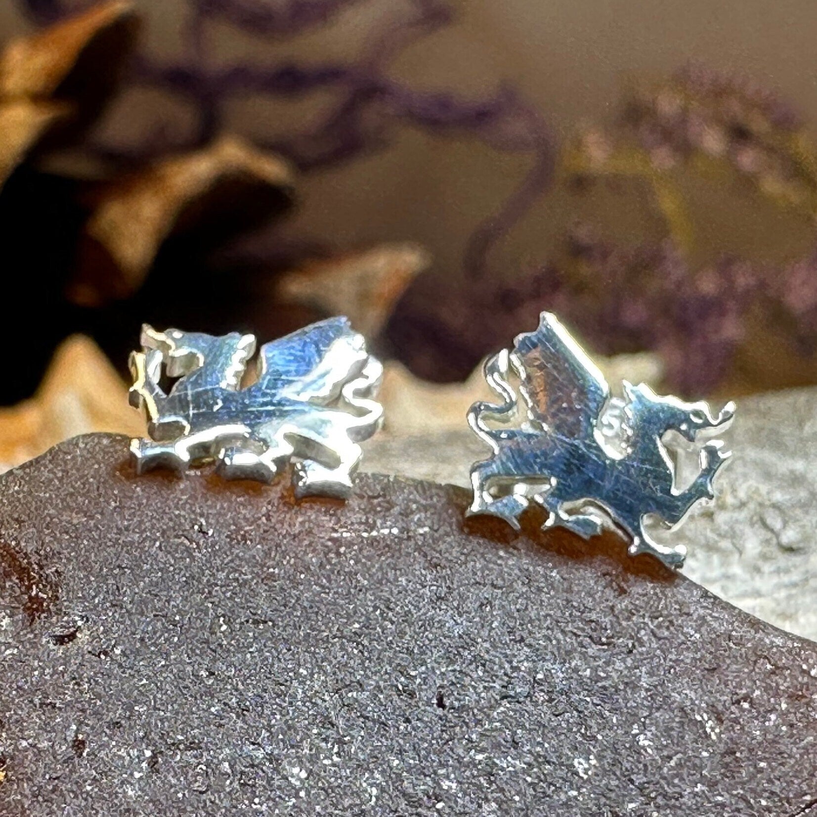 Eilonwy Welsh Dragon Stud Earrings — view 9