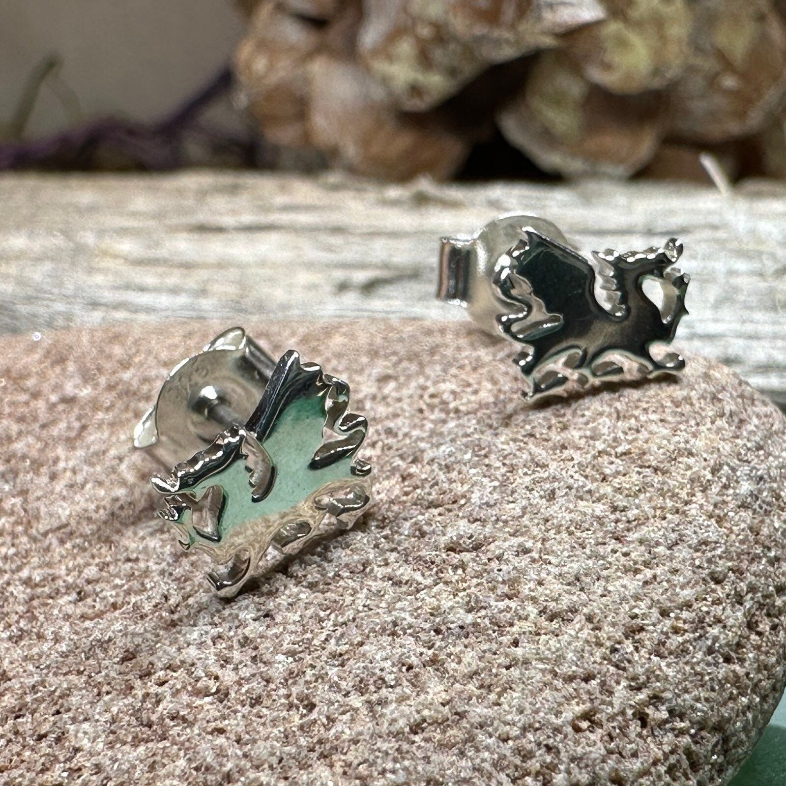 Eilonwy Welsh Dragon Stud Earrings — view 8