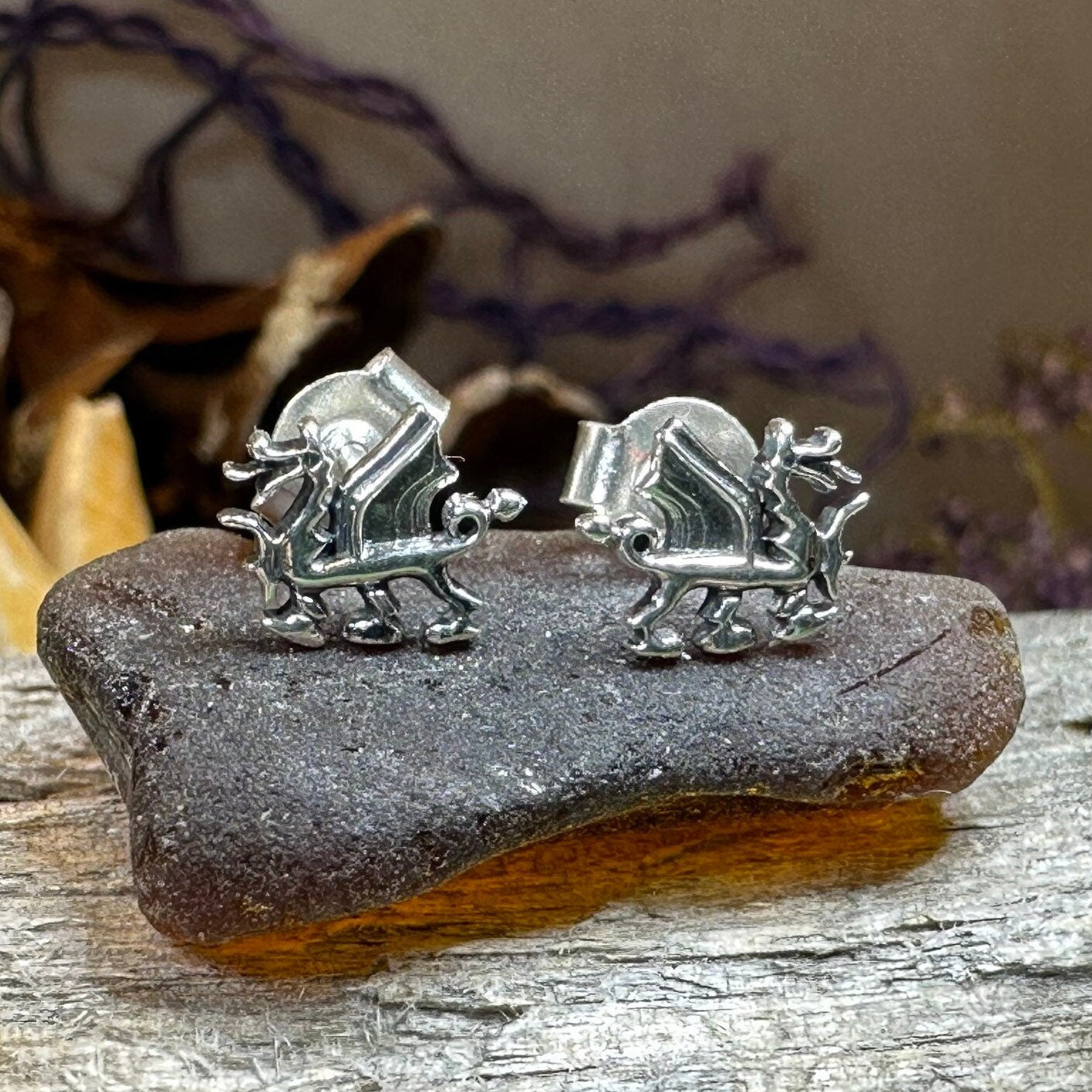 Welsh Dragon Stud Earrings, Dragon Earrings, Wales Gift, Gift for Her, Celtic Dragon, Silver Studs, Sister Gift, Fantasy Earrings, Wife Gift