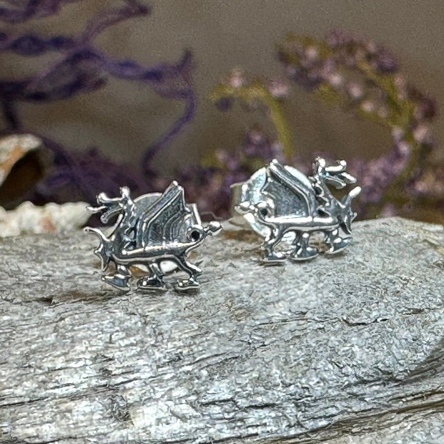 Welsh Dragon Stud Earrings, Dragon Earrings, Wales Gift, Gift for Her, Celtic Dragon, Silver Studs, Sister Gift, Fantasy Earrings, Wife Gift