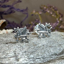 Load image into Gallery viewer, Welsh Dragon Stud Earrings, Dragon Earrings, Wales Gift, Gift for Her, Celtic Dragon, Silver Studs, Sister Gift, Fantasy Earrings, Wife Gift
