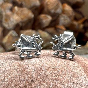Welsh Dragon Stud Earrings, Dragon Earrings, Wales Gift, Gift for Her, Celtic Dragon, Silver Studs, Sister Gift, Fantasy Earrings, Wife Gift