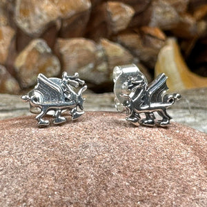 Welsh Dragon Stud Earrings, Dragon Earrings, Wales Gift, Gift for Her, Celtic Dragon, Silver Studs, Sister Gift, Fantasy Earrings, Wife Gift